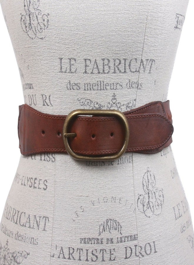 Beltiscool 2" Wide High Waist Braided Woven Full Grain Tapered Oval Leather Belt, Tan | S/M - 32" - Image 2